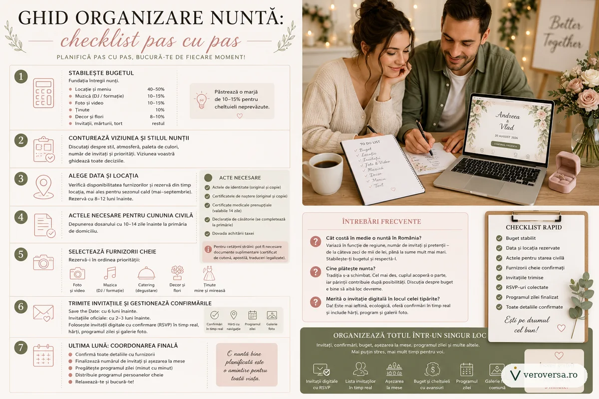 Planificarea nunții: agendă, verighete și lista de invitați pe masă
