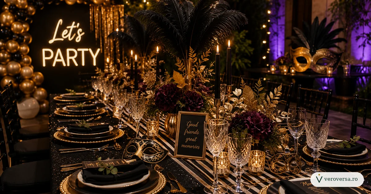 Masă festivă pregătită pentru o petrecere tematică elegantă
